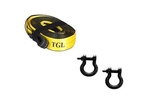 TGL 3 inch 20 Foot, 30,000 Pound Tow Strap with 2-Pack of 3/4 inch D Rings