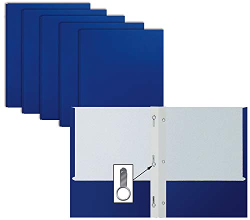Blue Paper 2 Pocket Folders with Prongs, 50 Pack, by Better Office Products, Matte Texture, Letter Size Paper Folders, 50 Pack, with 3 Metal Prong Fastener Clips, Blue