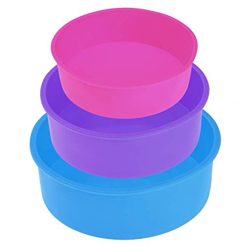 Uarter Silicone Cake Mold Baking Bakeware Pan Round 9 Inch 8 Inch and 6 Inch, BPA-Free, Blue and Rose, Set of 3 (3 PACK)