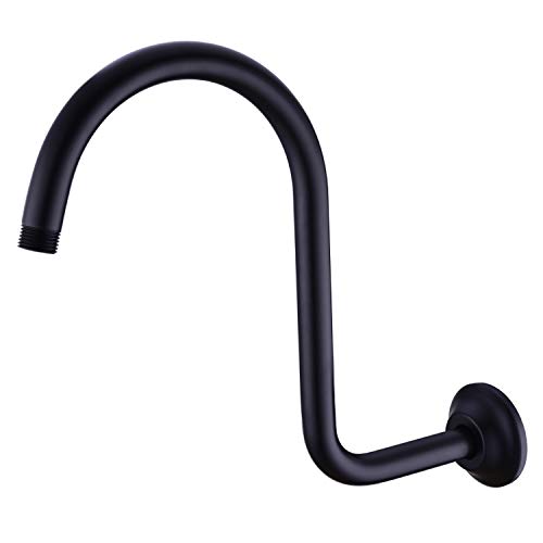 BESTILL S Shape Goose Neck Shower Head High Rise Extension Shower Arm and Flange, Matte Black