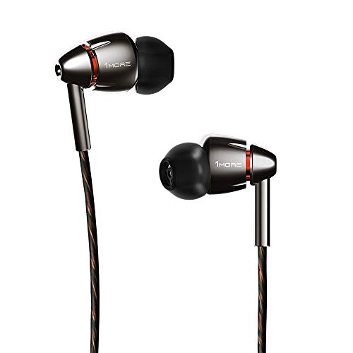 1MORE Quad Driver in-Ear Earphones Hi-Res High Fidelity Headphones Warm Bass, Spacious Reproduction, High Resolution, Mic in-Line Remote Smartphones/PC/Tablet - Silver/Gray