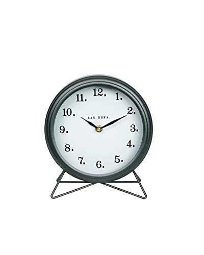 Rae Dunn Desk Clock - Battery Operated Round Modern Rustic Design, Top Handle for Bedroom, Office, Kitchen - Small Classic Analog Display - Chic Home Décor for Desktop Table, Countertop