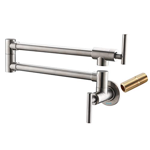 Havin Pot Filler Faucet Wall Mount,with Double Joint Swing Arms,Single Hole, 2 Handles with 2 cartridges to Control Water (Style A A203 Brushed Nickel)