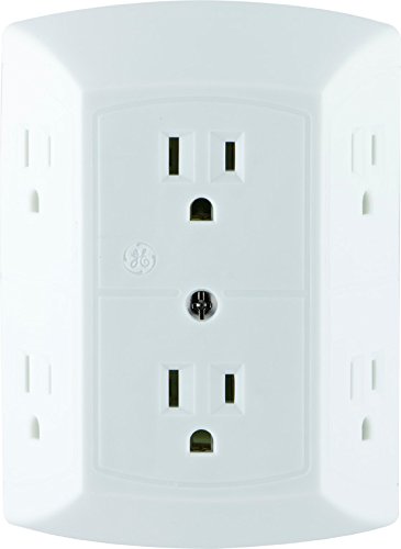 GE 6 Outlet Wall Plug Adapter Power Strip, Extra Wide Spaced Outlets for Cell Phone Charger, Power Adapter, 3 Prong, Multi Outlet Wall Charger, Quick & Easy Install, For Home Office, Home Theater, Kitchen, or Bathroom, UL Listed, White, 50759
