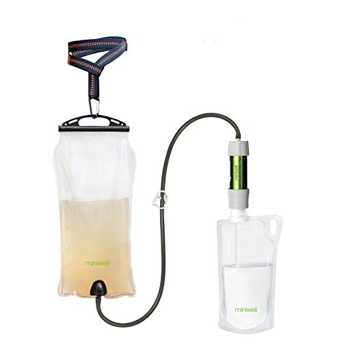 miniwell Gravity Water Filter Straw Ultralight Versatile Hiker Water Filter Optional Accessories. TUV Proven Emergency Kit Hurricane Storm Supplies. (Water Filter in Grey with Water Reservoir)