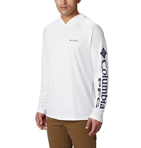 Columbia Men's PFG Terminal Tackle Hoodie,White/Nightshade Logo,Large