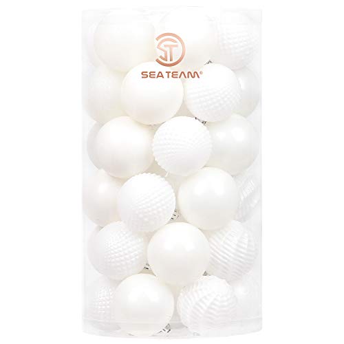 Sea Team 41-Pack Christmas Ball Ornaments with Strings, 60mm/2.36-Inch Medium Size Baubles, Shatterproof Plastic Christmas Bulbs, Hanging Decorations for Xmas Tree, Holiday, Wedding, Party, White