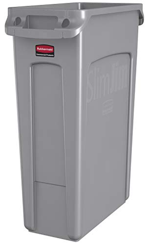 Rubbermaid Commercial Products Slim Jim Plastic Rectangular Trash/Garbage Can With Venting Channels, 23 Gallon, Gray (FG354060GRAY)