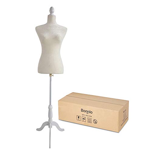 Bonnlo Female Dress Form Pinnable Mannequin Body Torso with Wooden Tripod Base Stand (White, 6)