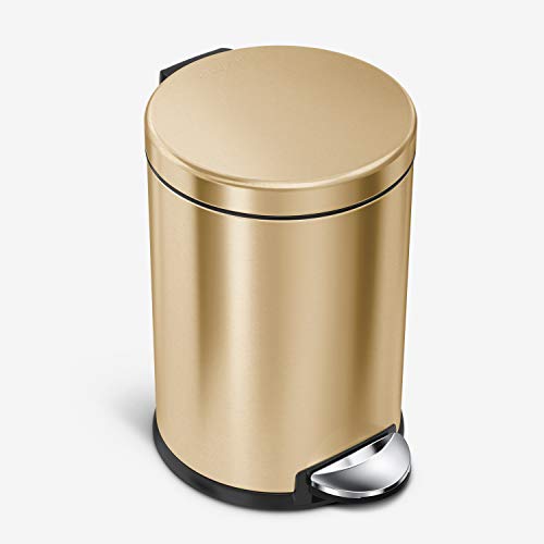 simplehuman 4.5 Liter / 1.2 Gallon, Round Bathroom Step Trash Can, Brass Stainless Steel