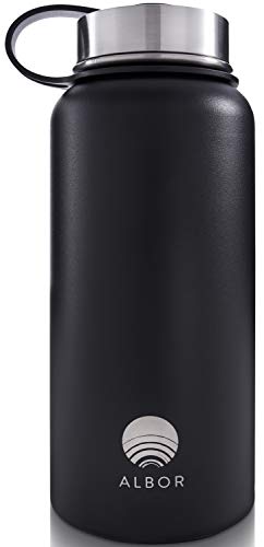 ALBOR Insulated Water Bottle with Straw - 32 Oz Water Bottle Stainless Steel Water Bottle with Straw - Metal Water Bottle with Straw Water Flask Water Bottle Insulated Water Bottle 32 Oz Black