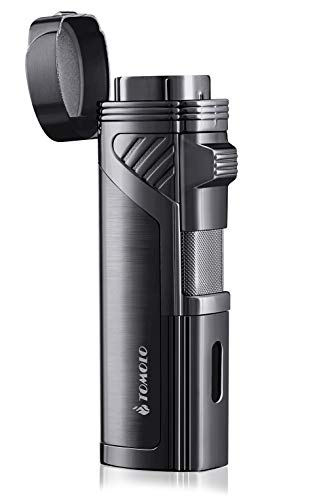 TOMOLO Torch Lighter Quadruple 4 Jet Flame Refillable Butane Cigar Lighter with Cigar Punch,Gift Box(Gunmetal)