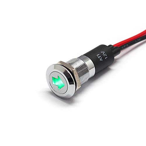 Alpinetech PL12MS 12mm 1/2' 12V LED Metal Signal Indicator Pilot Dash Light (Single Arrow (Green))