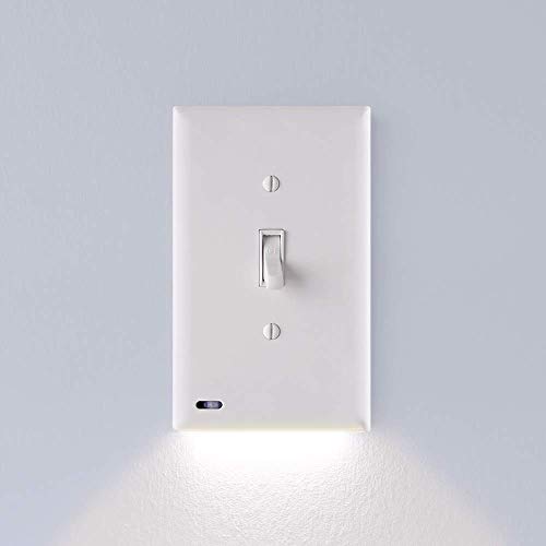 1 Pack - SnapPower SwitchLight - LED Night Light - for Single-Pole Light Switches - Light Switch Plate with LED Night Lights - Adjust Brightness - Auto On/Off Sensor - (Toggle, White)