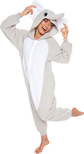 Silver Lilly Adult Elephant Animal One Piece Unisex Pajamas - Plush Cosplay Elephant Costume (Elephant, X-Small)