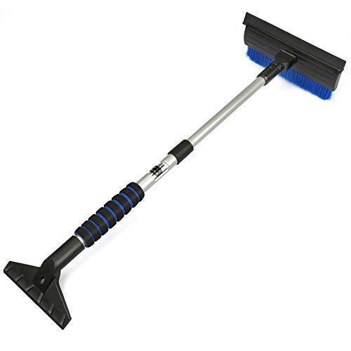 Car Snow Brush with Squeegee, Extendable Auto Snow Removal Broom with Ice Scraper, Foam Grip, Pivoting Head, for Cars Trucks SUVs, Blue