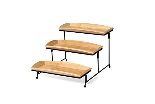 Nature’s Kitchen 3 Tier Serving Tray, Bamboo Rectangle 12 x 5.75 Inch Serving Platters, Tiered Serving Stand for Desserts and Appetizers