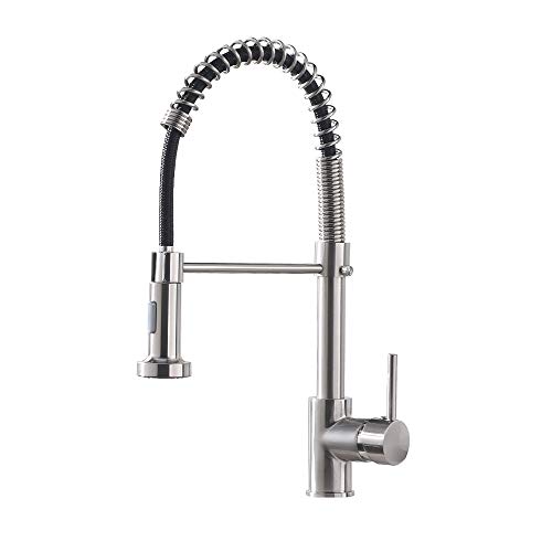 OWOFAN Kitchen Faucet with Pull Down Sprayer Low Lead Single Handle Spring Kitchen Sink Faucet, Brushed Nickel Kitchen Faucet 866081SN