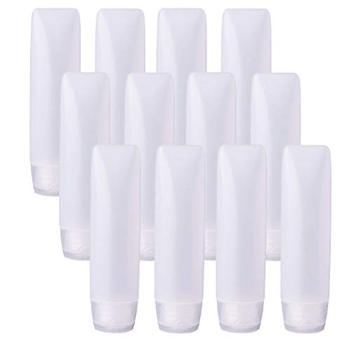 Bekith 12 Pack Travel Size Plastic Squeeze Bottles for Liquids, 30ml/1oz Makeup Toiletry Refillable Cosmetic Containers For Shampoo,Conditioner,Lotion,Toiletries