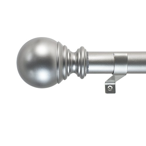 Decopolitan Ball Single Telescoping Drapery Rod Set, Short, Silver