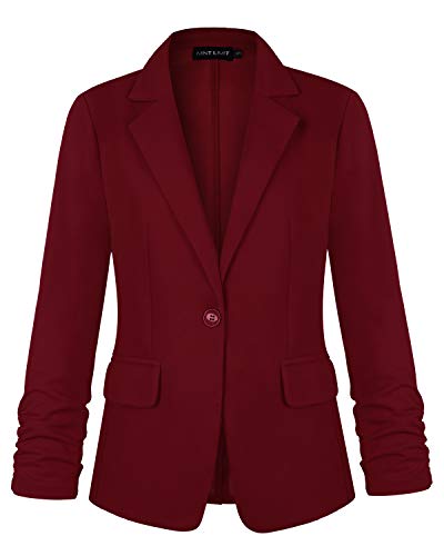 MINTLIMIT Women's Stretch Solid Work Blazer Suit Jacket with One Button (Wine Red,Size L)