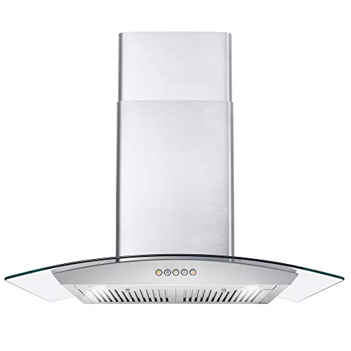 Cosmo 668A750 30-in Wall-Mount Range Hood 380-CFM | Ducted / Ductless Convertible Duct , Glass Chimney Kitchen Stove Vent with LED Light , 3 Speed Exhaust Fan , Permanent Filter ( Stainless Steel )