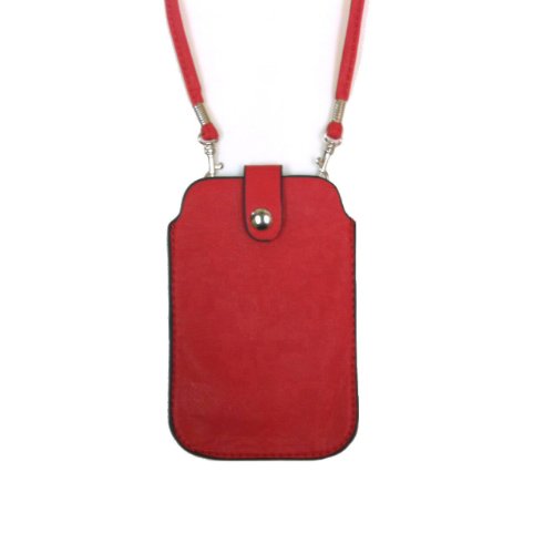 Leather Neck Pouch for Phone (Style 2) - Red