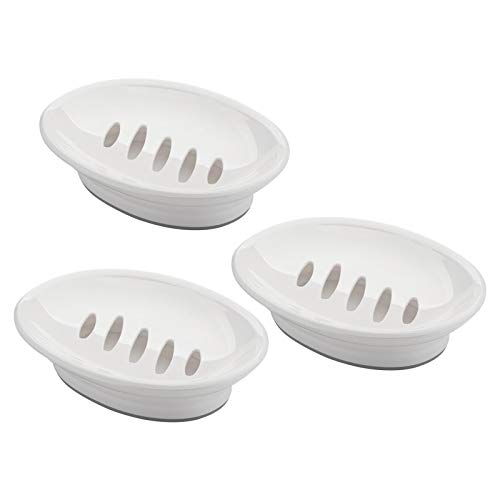AmazerBath 3 Pack Plastic Soap Dish Bar Soap Holder Shower, Bathroom, Kitchen - White