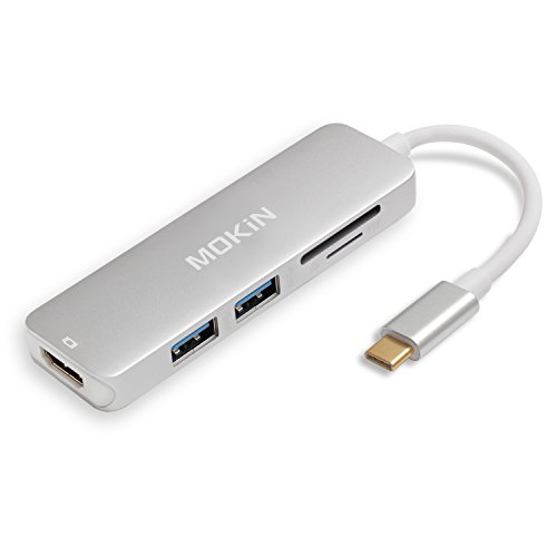 USB C Hub HDMI Adapter for MacBook Pro 2019/2018/2017, MOKiN 5 in 1 Dongle USB-C to HDMI, Sd/TF Card Reader and 2 Ports USB 3.0 (Silver)