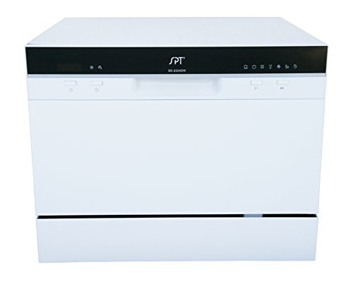 SPT SD-2224DW Compact Countertop Dishwasher with Delay Start - Energy Star Portable Dishwasher with Stainless Steel Interior and 6 Place Settings Rack Silverware Basket for Apartment Office And Home Kitchen, White