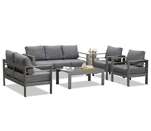 Wisteria Lane Outdoor Patio Furniture Sets, Aluminum Sectional Sofa, Grey Metal Conversation Set with Dark Grey Cushions