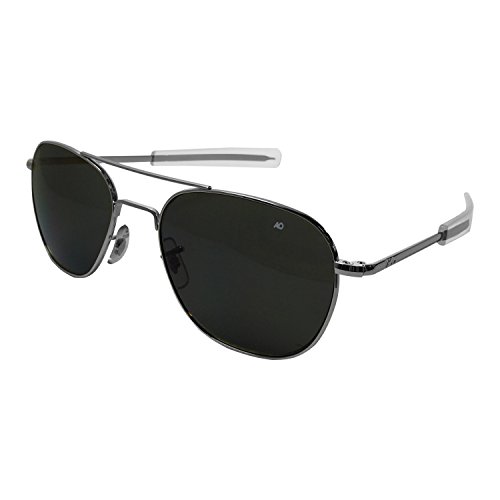 AO Eyewear American Optical - Original Pilot Aviator Sunglasses with Bayonet Temple and Silver Frame, True Color Grey Glass Lens