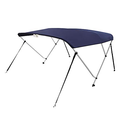VINGLI 3 Bow Bimini Top Boat Cover Boat Canopy Waterproof Stainless Aluminum Frame with Storage Boot and Hardware Box 6'L x 46' H x 54'-60' W Navy Blue
