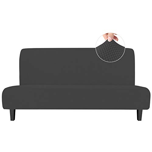 Easy-Going Stretch Sofa Slipcover Armless Sofa Cover Furniture Protector Without Armrests Slipcover Soft with Elastic Bottom for Kids, Spandex Jacquard Fabric Small Checks(futon,Dark Gray)
