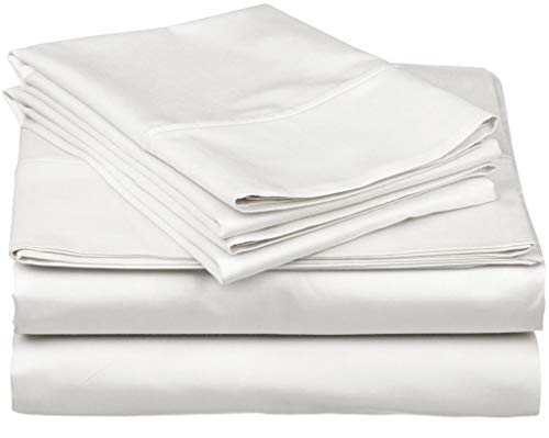 True Luxury 1000-Thread-Count 100% Egyptian Cotton Bed Sheets, 4-Pc King White Sheet Set, Single Ply Long-Staple Yarns, Sateen Weave for Kids and Adults, Fits Mattress Upto 18'' Deep Pocket