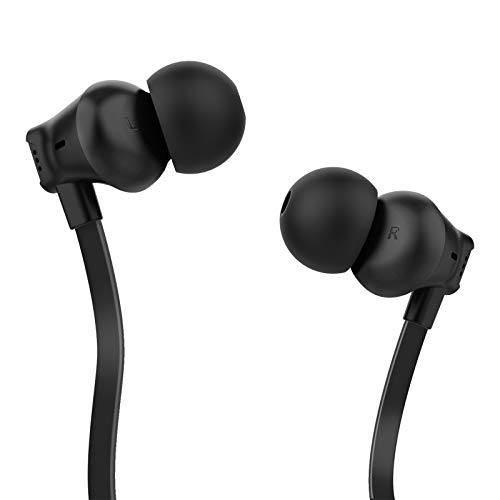 Vogek Earbuds, Tangle-Free Flat Cord Ergonomic in-Ear Headphones with Dynamic Crystal Clear Sound, Earphones with 3.5mm Jack, S/M/L Eartips Compatible with Samsung, Android Phone and More-Black