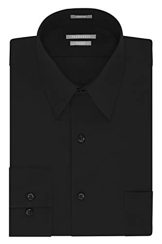 Van Heusen Men's Poplin Fitted Solid Point Collar Dress Shirt, Black, 18' Neck 34'-35' Sleeve