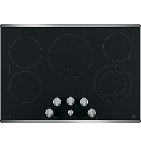 GE PP7030SJSS 30 Inch Electric Cooktop with 5 Radiant, Bridge SyncBurners, 9/6 Inch Power Boil Element, Keep Warm Setting, Red LED Backlit Knobs, ADA Compliant Fits Guarantee