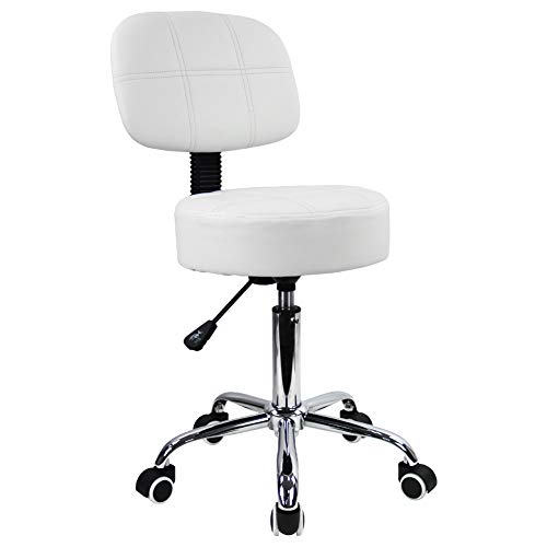 KKTONER Round Rolling Stool with Back PU Leather Height Adjustable Swivel Drafting Work SPA Medical Salon Stools Chair with Wheels