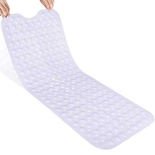 Yimobra Original Bath Tub Shower Mat Extra Long 16 x 40 Inches, Non-Slip with Drain Holes, Suction Cups, Machine Washable, Phthalate Free, Latex Free, BPA Free, Bathroom Mats, White