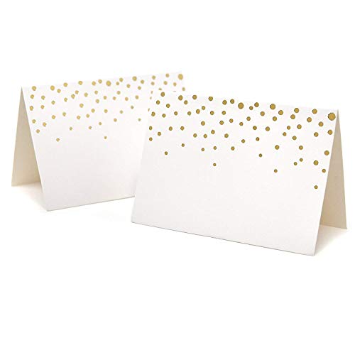 50 Gold Foil Dots Place Cards for Weddings Party Event Dinner Buffet Table Setting Name Placecards 2.5” x 3.75” Gold Foil Dotted Tent Cards