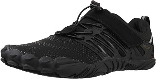 WHITIN Men's Trail Running Shoes Minimalist Barefoot 5 Five Fingers Wide Width Toe Box Gym Workout Fitness Low Zero Drop Male Light Weight Comfy Lite Tennis FiveFingers Black Size 10