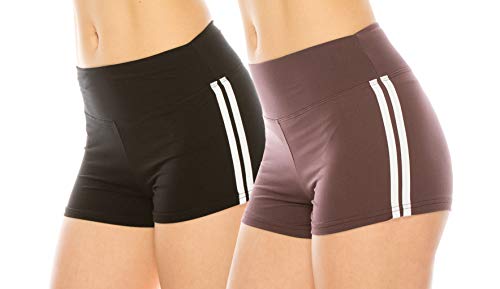 ALWAYS Women Workout Yoga Shorts - Premium Buttery Soft Stretch Athletic Running Dance Voleyball Short Pants with Stripes Vintage Violet S
