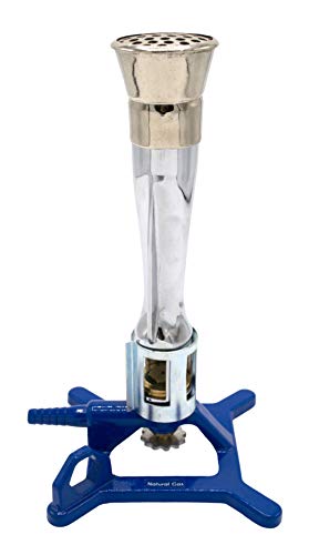 Meker Bunsen Burner, Natural Gas - Gas Flow Control, Flame Stabilizer, Air Flow Adjustable - Cast Iron StabiliBase, Anti-Tip Design with Handle - Suitable for use with Natural Gas - Eisco Labs