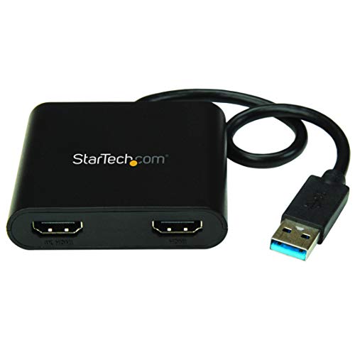 StarTech.com USB 3.0 to Dual HDMI Adapter - 4K 30Hz - External Video & Graphics Card - Dual Monitor Display Adapter - Supports Windows (USB32HD2),Black