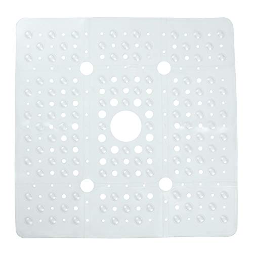 SlipX Solutions Extra Large Square Shower Mat, 27 x 27 Inches, Provides More Coverage & Non-Slip Traction (100 Suction Cups, Great Drainage, Clear)