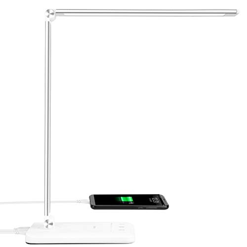LED Desk Lamp - Office Desk Lamps with USB Charging Port and 2000mah Battery, Dimmable Eye-Caring Table Lamp with 5 Color Modes and 5 Brightness Levels, Timer/Memory Function Lamp for Working, Reading