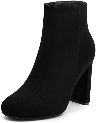 katliu Women's Ankle Boots with High Heel Suede Heeled Booties Black