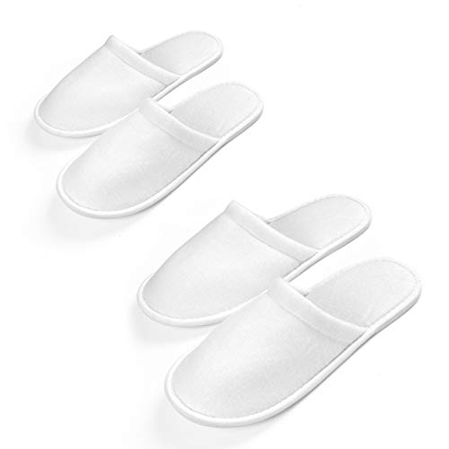 AQUEENLY Spa Slippers, 24 Pairs Cotton Velvet Closed Toe Disposable Slippers Fit Size for Men and Women for Hotel Home Guest Used, White Non-Slip Slippers