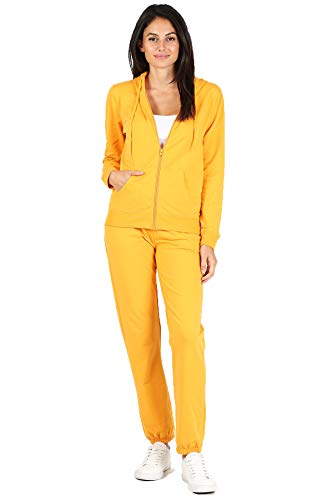 RouA Women's 2 Piece Outfits – Active Sweatsuit Zip-Up Hoodie Jacket Sweatpants French Terry Jogger Pants Tracksuit Set Mustard (L/XL)